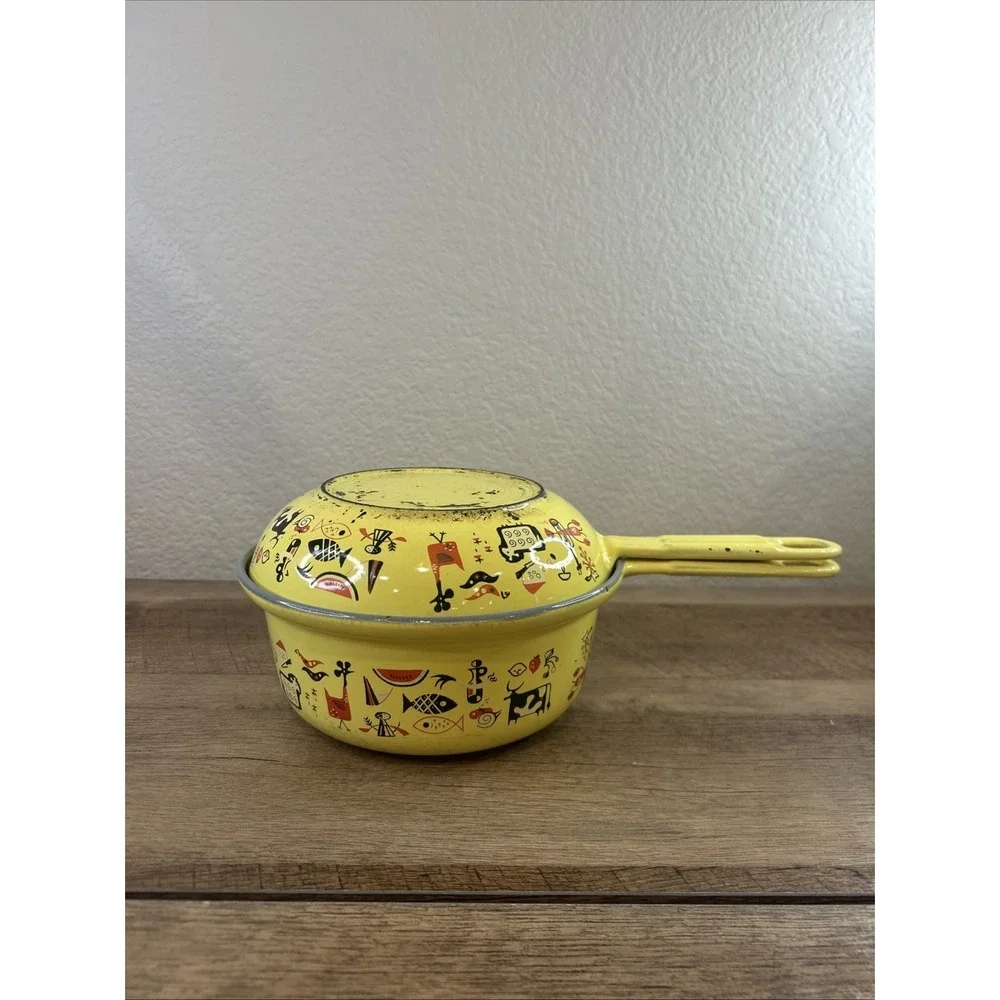 Descoware Yellow Enamel Cast Iron Saucepan Skillet Set Made in Belgium Vintage